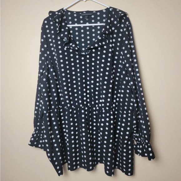 Lane Bryant Polka Dot Long Sleeve Blouse Sz 24 - Picture 8 of 11